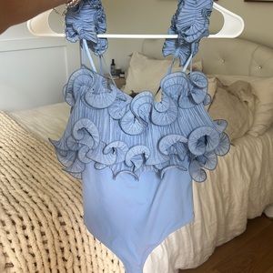 NWT free people for the frill of it blue bodysuit